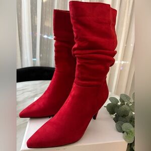 Red Faux Suede Women's Boots